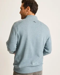 Tommy Bahama Flip Coast Reversible Snap Mock Sweatshirt Dark Twilight Blue Heather New