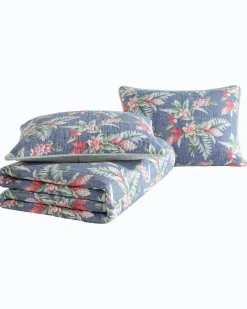 Tommy Bahama Floral Enchantment Reversible 3-Piece King Quilt Set Deep Blue Online
