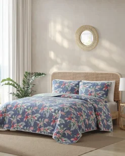 Tommy Bahama Floral Enchantment Reversible 3-Piece King Quilt Set Deep Blue Online