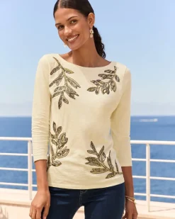 Tommy Bahama Forever Fronds Embellished Lux 3/4-Sleeve T-Shirt Coconut Online