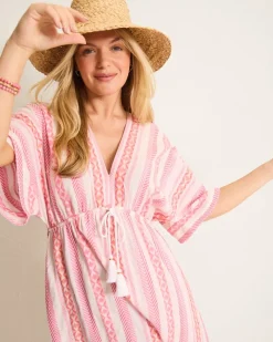Tommy Bahama Geo Jacquard Midi Coverup Dress Preppy Pink Sale