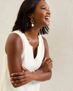 Tommy Bahama Geometric Embroidered Linen Shift Dress Bright White Sale