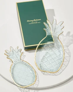 Tommy Bahama Glass Pineapple Trays — Set of 2 Clear Discount