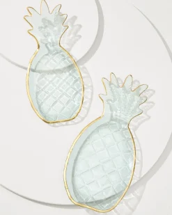 Tommy Bahama Glass Pineapple Trays — Set of 2 Clear Discount