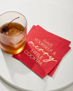 Tommy Bahama Have Yourself a Merry Little Cocktail Napkins Red Discount