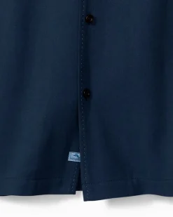 Tommy Bahama Hawaiian Herringbone Silk Camp Shirt Navy Hot