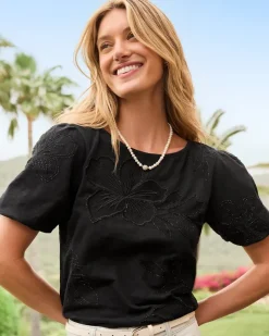 Tommy Bahama Heritage Hibiscus Puff-Sleeve Lux T-Shirt Black Online