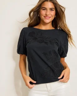 Tommy Bahama Heritage Hibiscus Puff-Sleeve Lux T-Shirt Black Online
