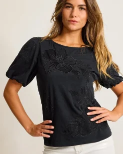 Tommy Bahama Heritage Hibiscus Puff-Sleeve Lux T-Shirt Black Online