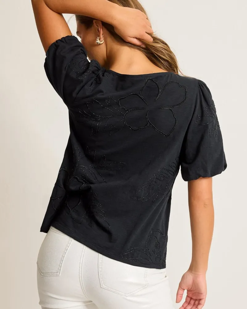 Tommy Bahama Heritage Hibiscus Puff-Sleeve Lux T-Shirt Black Online