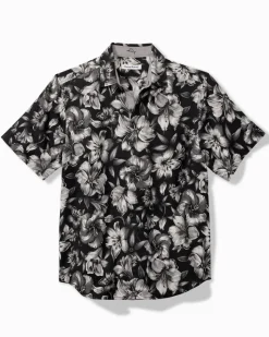 Tommy Bahama Hibiscus Hideaway Silk Camp Shirt Black Discount