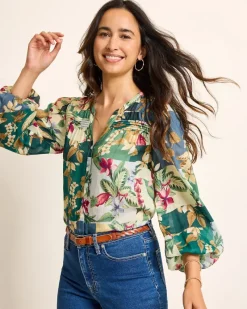 Tommy Bahama Hightide Flora Pintuck Blouse Bonsai Outlet