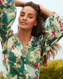 Tommy Bahama Hightide Flora Pintuck Blouse Bonsai Outlet
