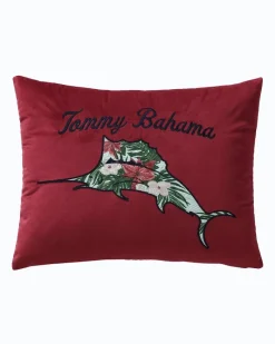 Tommy Bahama Holiday Marlin Velvet Embroide Decorative Pillow Red Discount