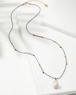 Tommy Bahama Indigo Bay Freshwater Pearl Pendant Necklace Navy Outlet