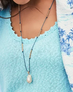 Tommy Bahama Indigo Bay Freshwater Pearl Pendant Necklace Navy Outlet