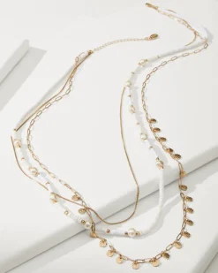 Tommy Bahama Indigo Bay Heishi & Pearl Layered Long Necklace White/Gold Clearance