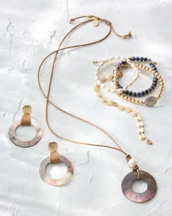 Tommy Bahama Indigo Shore Grey Shell Drop Hoop Earrings Gold Discount