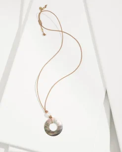 Tommy Bahama Indigo Shore Grey Shell Pendant Necklace Gold New