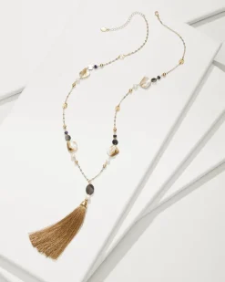 Tommy Bahama Indigo Shore Mixed Materials Tassel Necklace Gold Hot