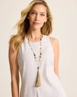 Tommy Bahama Indigo Shore Mixed Materials Tassel Necklace Gold Hot