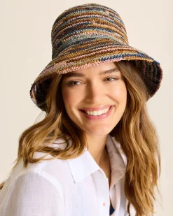 Tommy Bahama Iris Raffia Bucket Hat Mixed Brown New