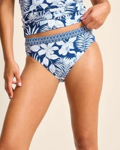 Tommy Bahama Island Cays Blooms High-Waist Bikini Bottoms Indigo Tide Clearance