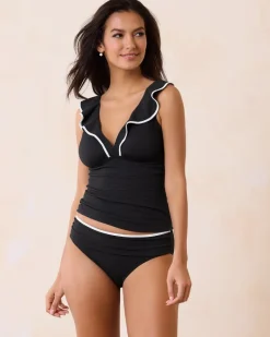 Tommy Bahama Island Cays Cabana Ruffle Tankini Top Black Hot