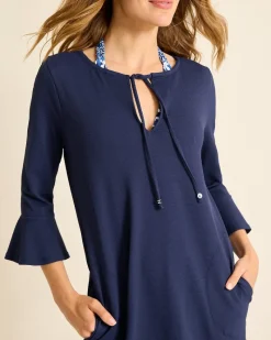 Tommy Bahama Island Cays Flounce-Sleeve Coverup Dress Mare Navy New