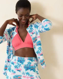 Tommy Bahama Island Cays Tropical Oasis Rash Guard White New