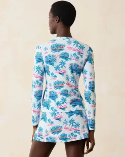 Tommy Bahama Island Cays Tropical Oasis Rash Guard White New