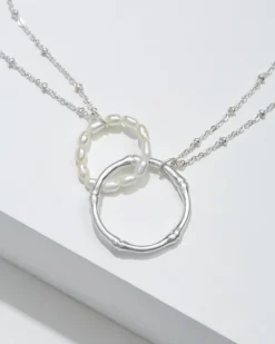 Tommy Bahama Island Essence Double Loop Bamboo Necklace Silver Hot