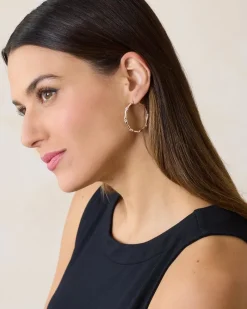 Tommy Bahama Island Essence Bamboo Hoop Earrings Rose Gold New