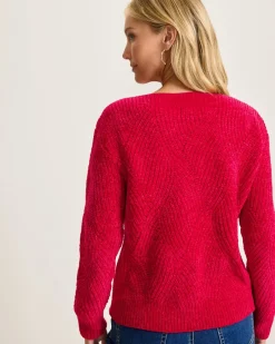 Tommy Bahama Island Luna Chenille Shell Stitch Boat-Neck Sweater Tango Red Outlet