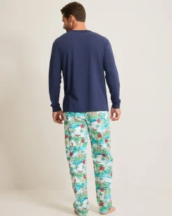 Tommy Bahama Jersey Long Sleeve & Pants Pajama Set Big Sky Blue Clearance