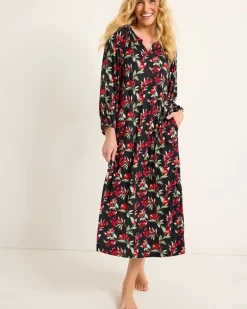 Tommy Bahama Jersey Long-Sleeve Maxi Sleep Dress Black Cherry Hot