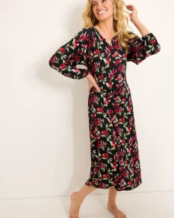 Tommy Bahama Jersey Long-Sleeve Maxi Sleep Dress Black Cherry Hot