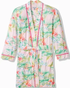 Tommy Bahama Jersey Long-Sleeve Short Robe Pale Pink Outlet
