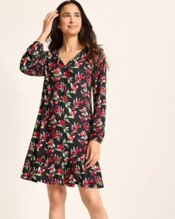 Tommy Bahama Jersey Long-Sleeve Short Sleep Dress Black Cherry Sale