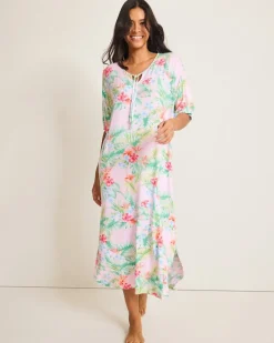 Tommy Bahama Jersey Short-Sleeve Maxi Sleep Caftan Pale Pink New