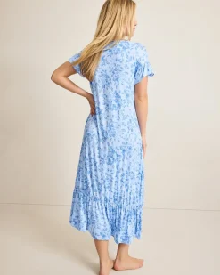 Tommy Bahama Jersey Short-Sleeve Maxi Sleep Dress Big Sky Blue New