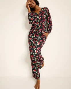Tommy Bahama Jersey Split-Neck Long Sleeve & Pants Pajama Set Black Cherry Outlet