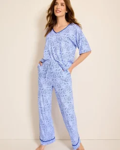 Tommy Bahama Jersey V-Neck Top & Pants Pajama Set Periwinkle Clearance