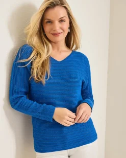 Tommy Bahama Jewel Bay Sequin V-Neck Sweater Cobalt Sea Online