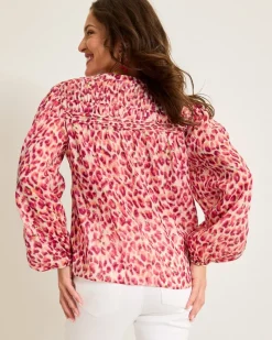 Tommy Bahama Jeweled Jaguar Pintuck Blouse Bleached Sand Online