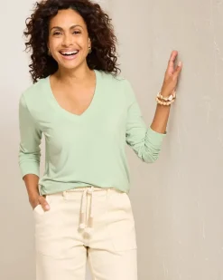 Tommy Bahama Kauai Jersey Long-Sleeve V-Neck T-Shirt Silky Green Hot