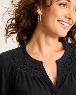 Tommy Bahama Kauai Long-Sleeve Smocked Top Black Discount