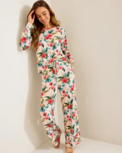 Tommy Bahama Knit Long Sleeve & Pants Pajama Set Coconut Cream Sale