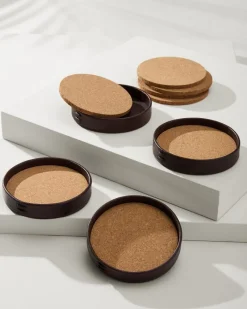 Tommy Bahama Leather Coasters—Set of 4 Brown Discount