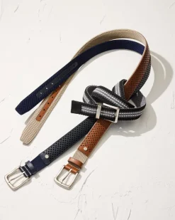 Tommy Bahama Leather Mesh Cushion Performance Belt Navy Hot